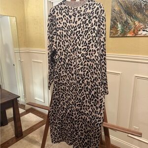 Nina Leonard Black and Tan Animal Print Long Sleeve Dress